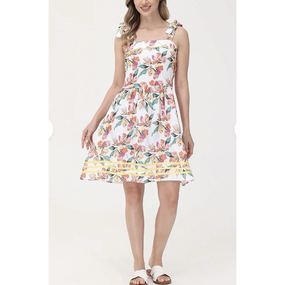 89th & Madison Floral Tie Strap Dress NWT Size XL Trim Accent Sleeveless Summer